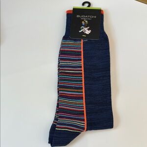 Bugatchi Men's Navy and Multicolor Striped Socks
